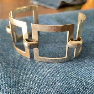 Vintage Sterling Silver Modernist Brutalist Wide Cuff Bracelet Mexico .925 Stamp